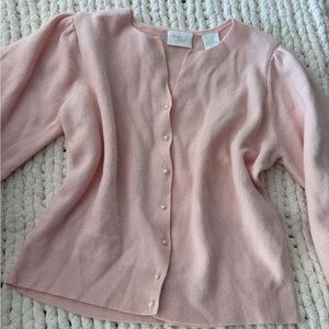 Vintage Soft Pink Knit Cardigan with Pearl Buttons